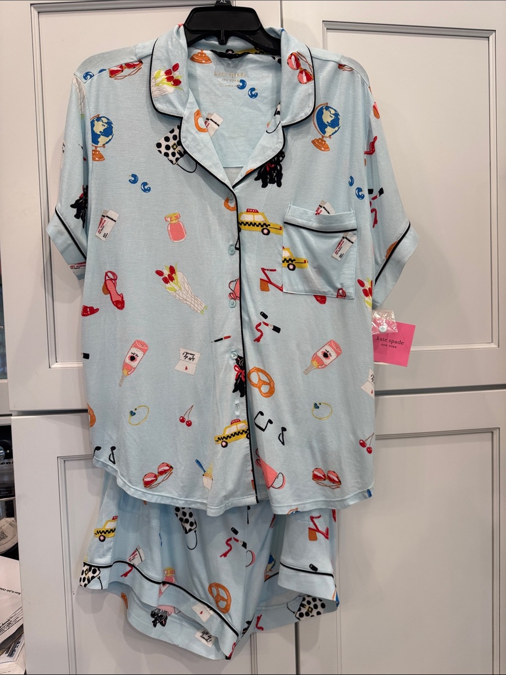 kate spade Light Blue Short Sleeve Pajama Set with Playful Icons